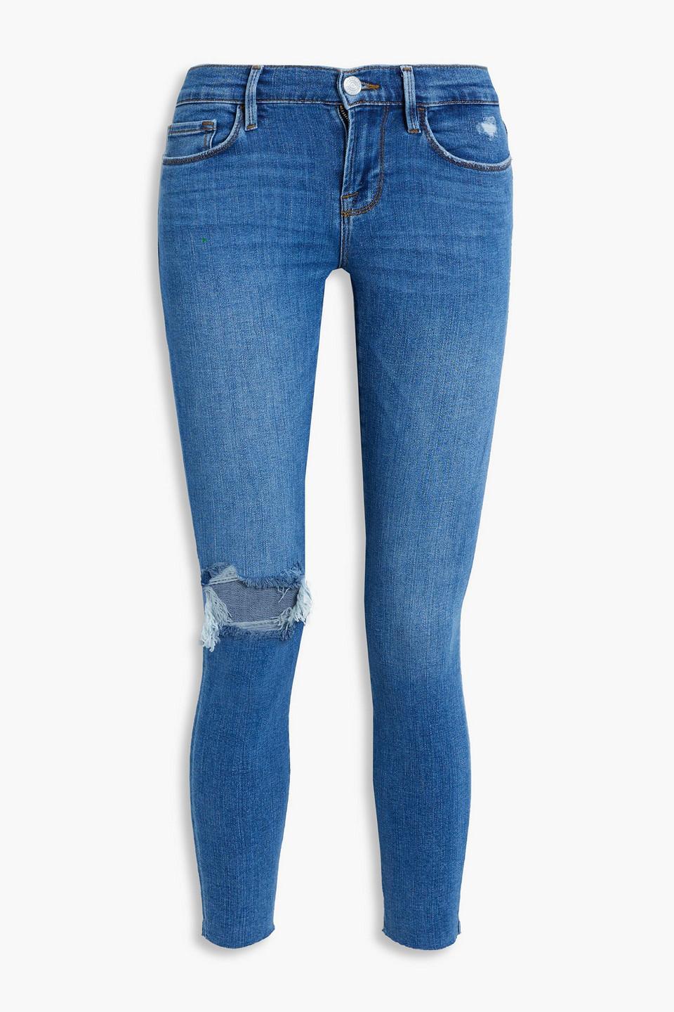 Le Skinny De Jeanne Cropped Distressed Mid-rise Skinny Jeans In Mid Denim Product Image