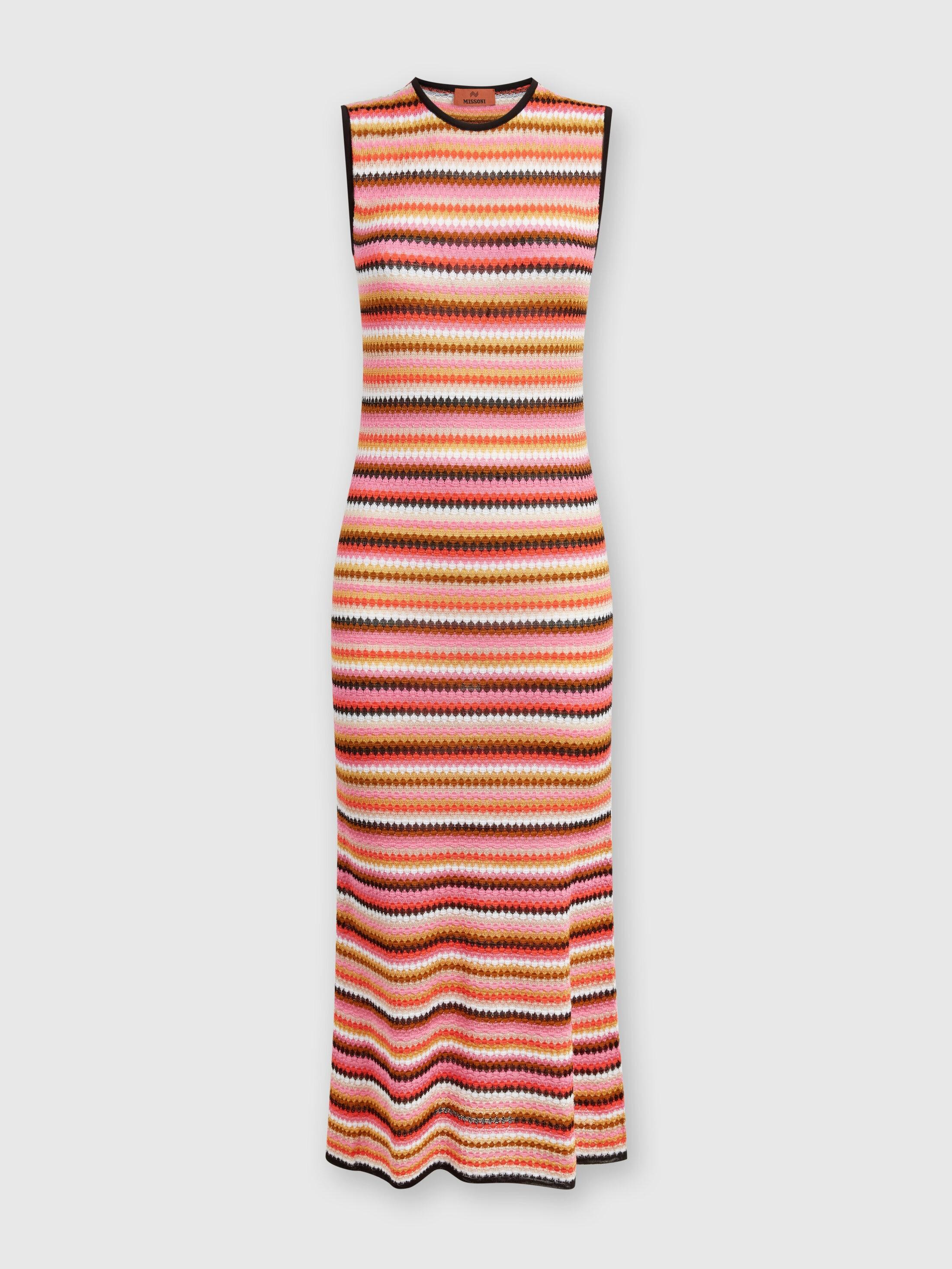 Sleeveless midi dress in striped wool and viscose Product Image