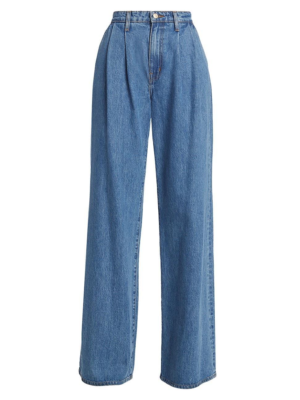 Womens Pleated High-Rise Denim Trousers product image