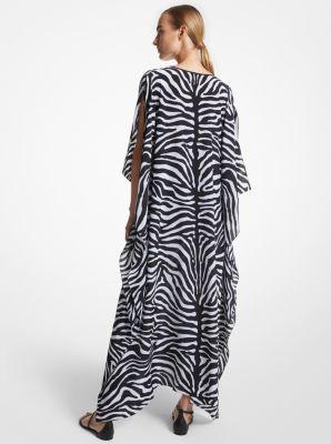 Zebra Silk Crepe De Chine Caftan Dress Product Image