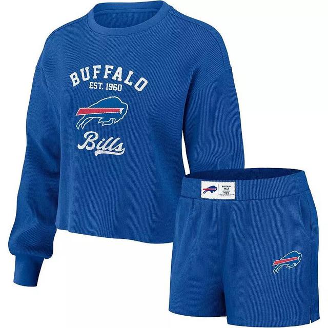 Womens WEAR by Erin Andrews Royal Buffalo Bills Waffle Knit Long Sleeve T-Shirt & Shorts Lounge Set Product Image