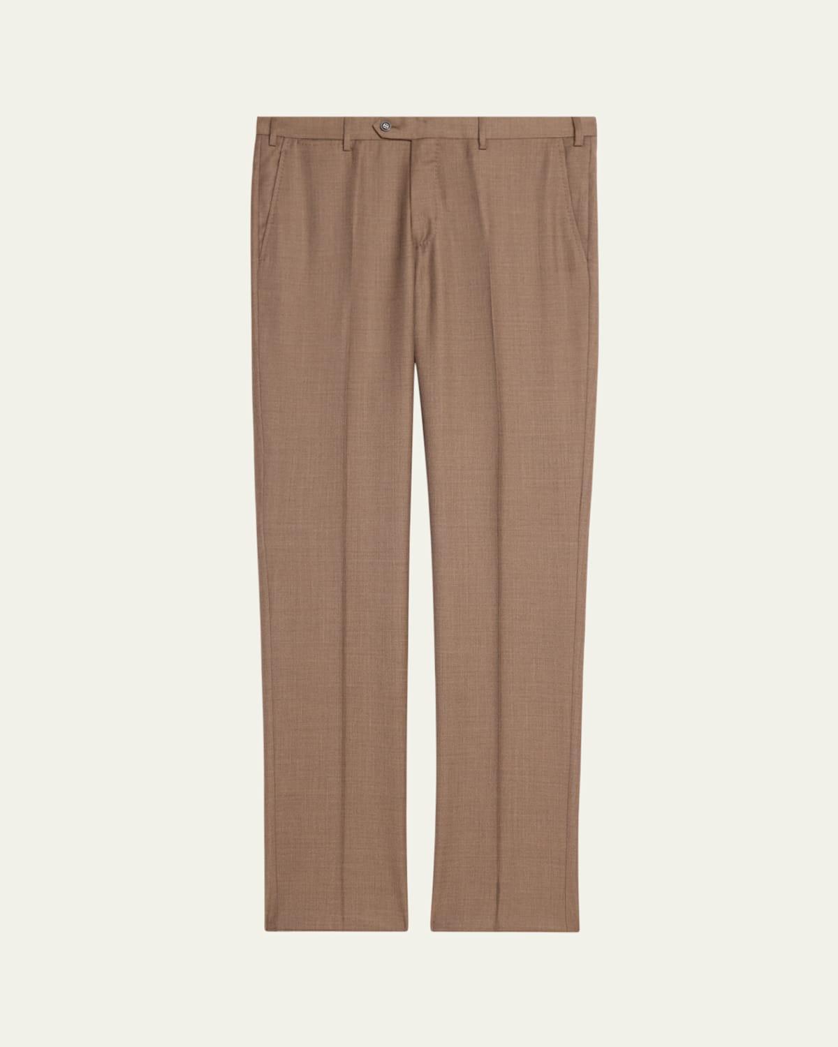 Mens Flat-Front Wool Trousers Product Image