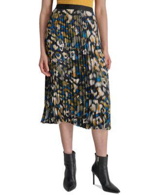 Dkny Womens Logo-Waistband Pleated Satin Midi Skirt Product Image