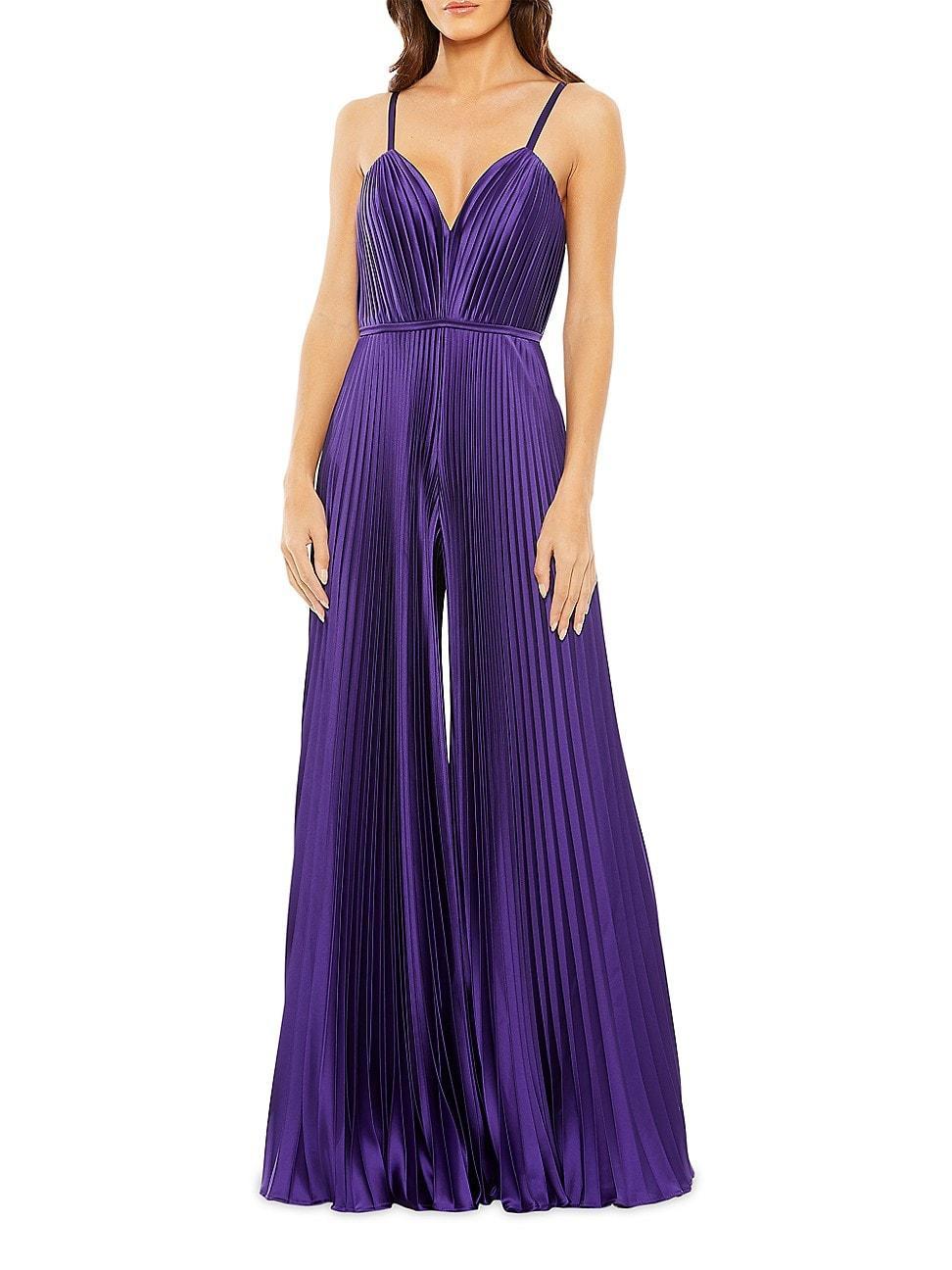 Ieena for Mac Duggal Pleated Satin Wide Leg Jumpsuit Product Image