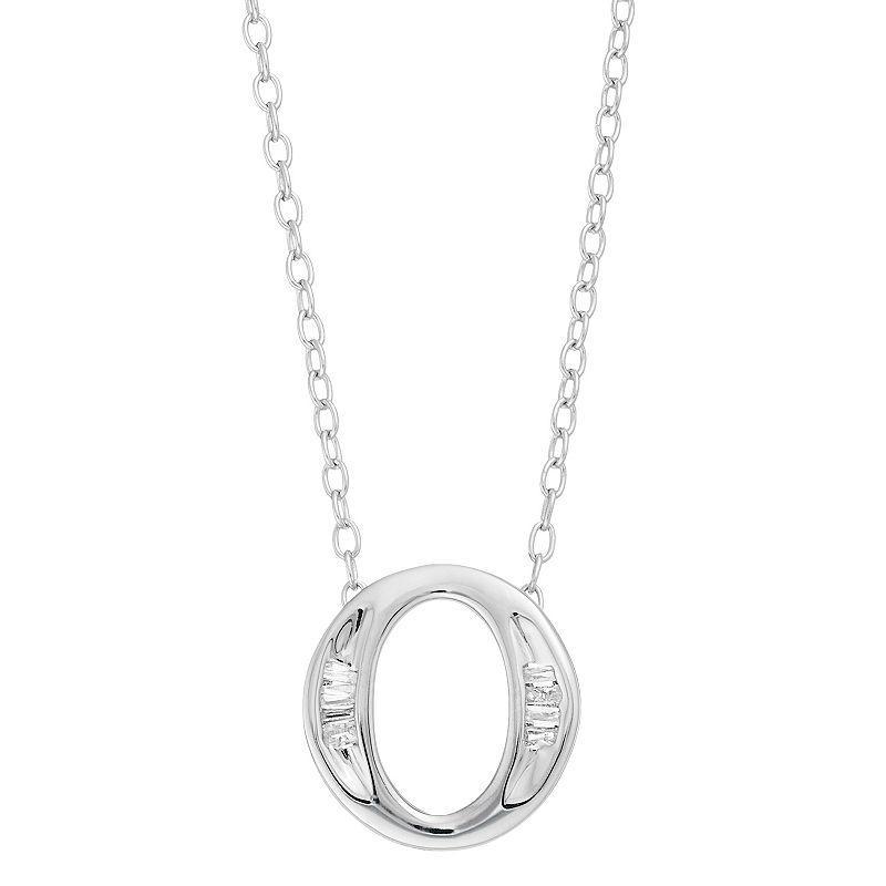 Sterling Silver Baguette Diamond Initial Pendant Necklace, Womens X Product Image