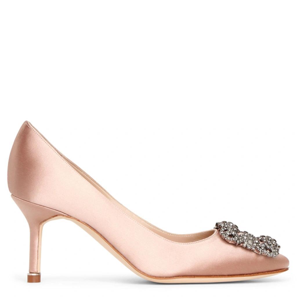 MANOLO BLAHNIK 70mm Hangisi Swarovski Silk Satin Pumps In Nude Product Image