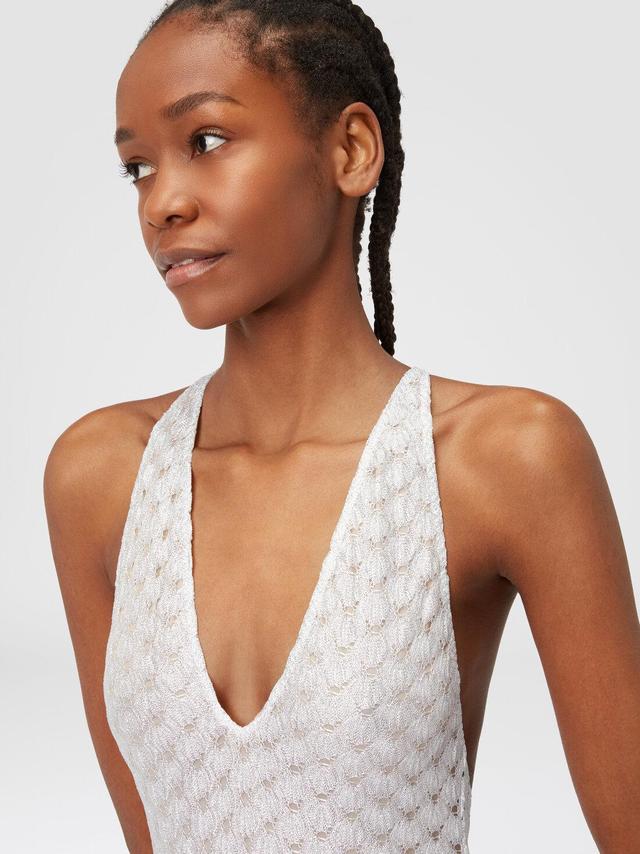 One-piece swimming costume in lace-effect viscose White | Missoni Product Image