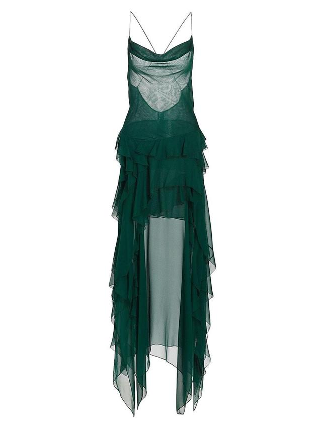 Womens Ruffled Silk Chiffon Gown Product Image