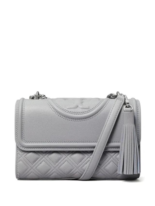 Fleming Small Leather Shoulder Bag In Grey Product Image