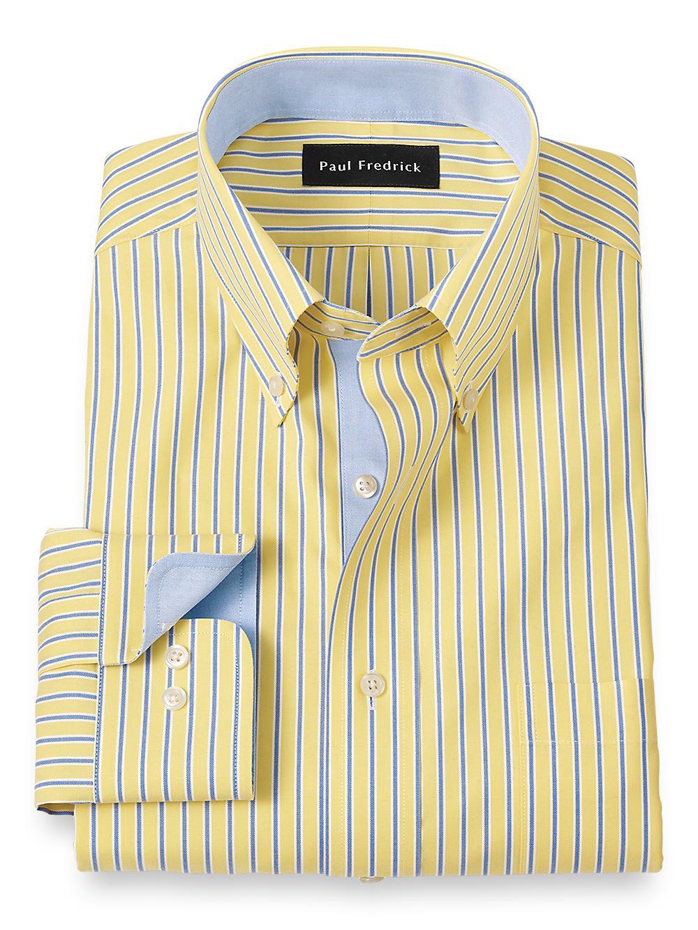 Tailored Fit Non-iron Cotton Stripe Dress Shirt With Contrast Trim Product Image