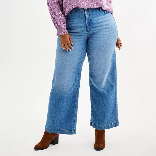 Plus Size Sonoma Goods For Life Premium High Rise Wide-Leg Jeans, Womens Light Blue Product Image