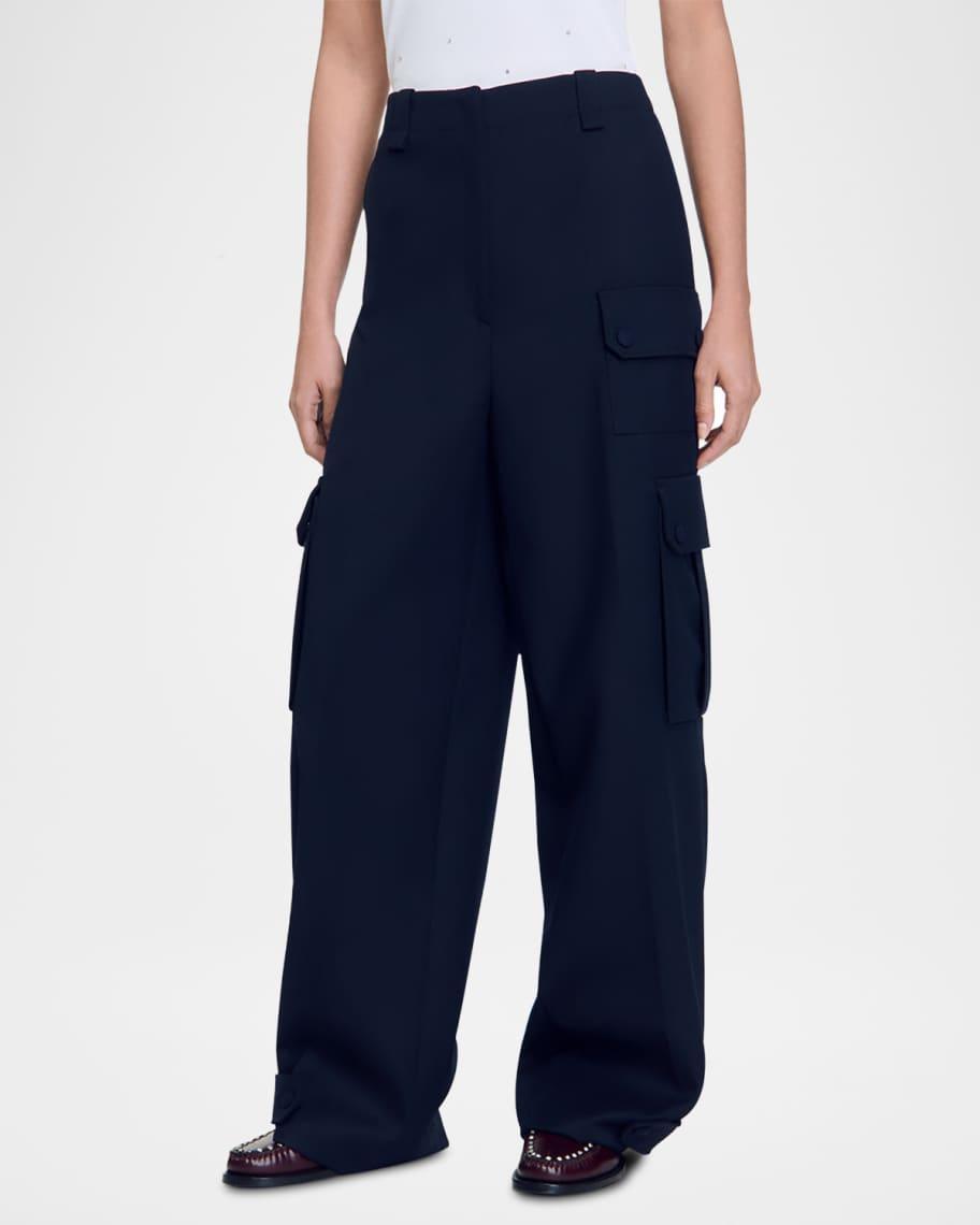 Paco Wide Leg Wool Cargo Trousers  Product Image