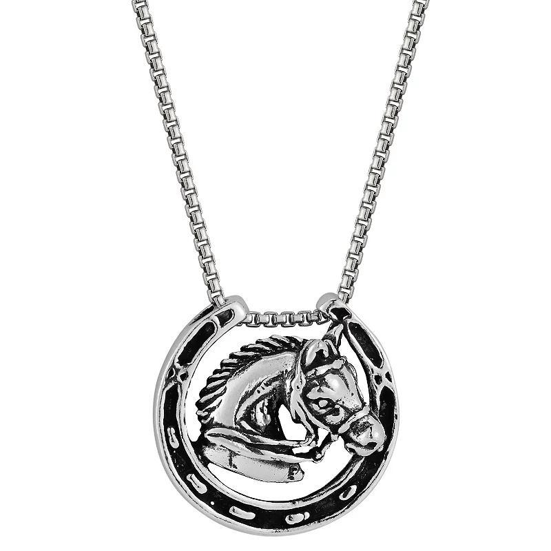 Menster Mens Sterling Silver Oxidized Equestrian Pendant Necklace Product Image