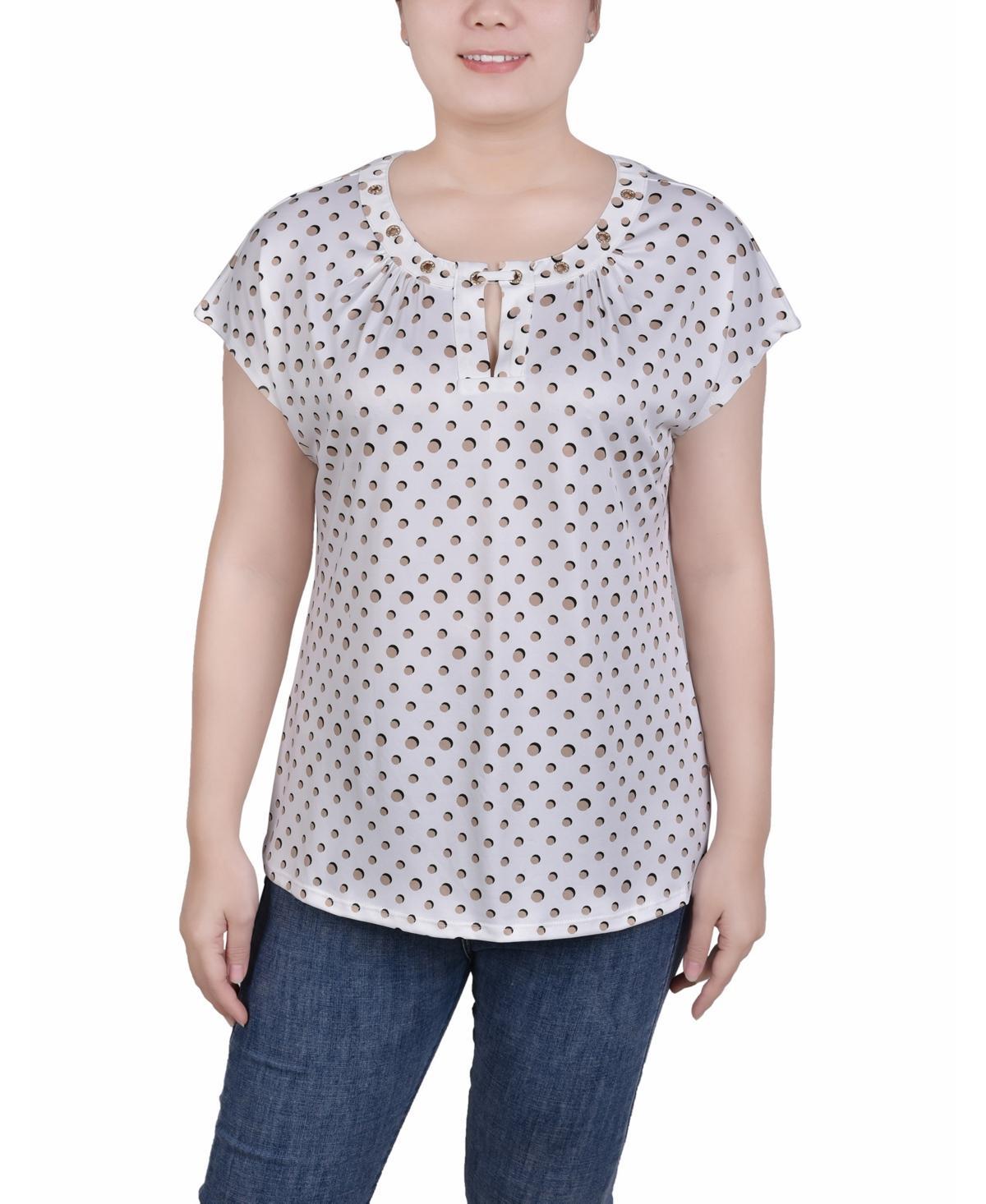 Ny Collection Petite Grommet Neck Knit Short Extended Sleeve Top Product Image