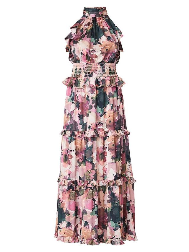 Womens Savanna Floral Ruffle Halter Maxi Dress Product Image