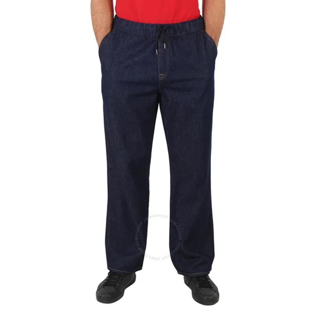 Men's Dark Blue Drawstring Straight-leg Trousers Product Image