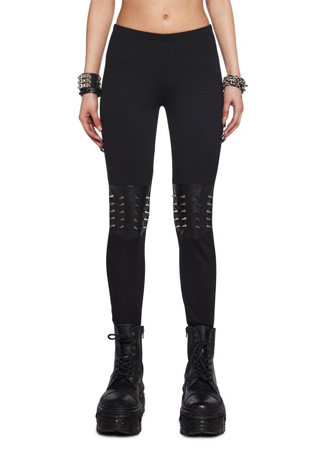 Widow High Waist Skinny Leggings With Spikes - Black Product Image