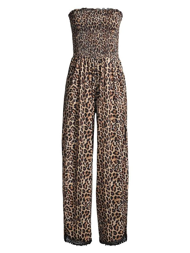 Womens Harriet Leopard Strapless Coverup Jumpsuit Product Image