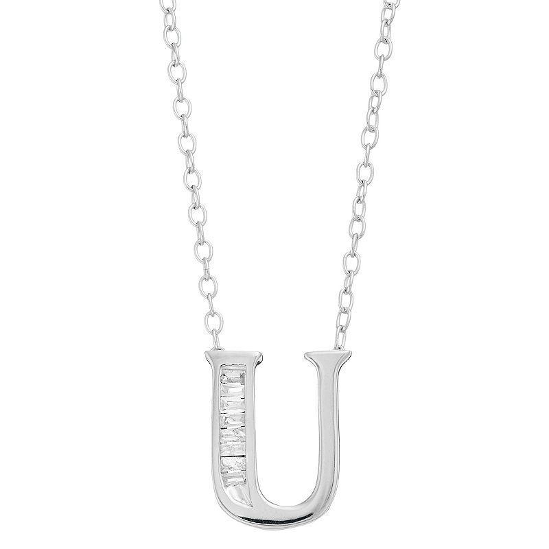 Sterling Silver Baguette Diamond Initial Pendant Necklace, Womens X Product Image