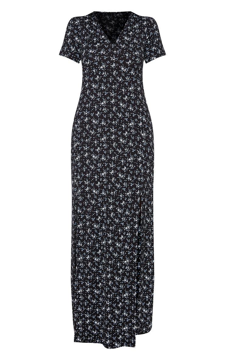 Black Ditsy Floral Split Detail Maxi Dress Product Image