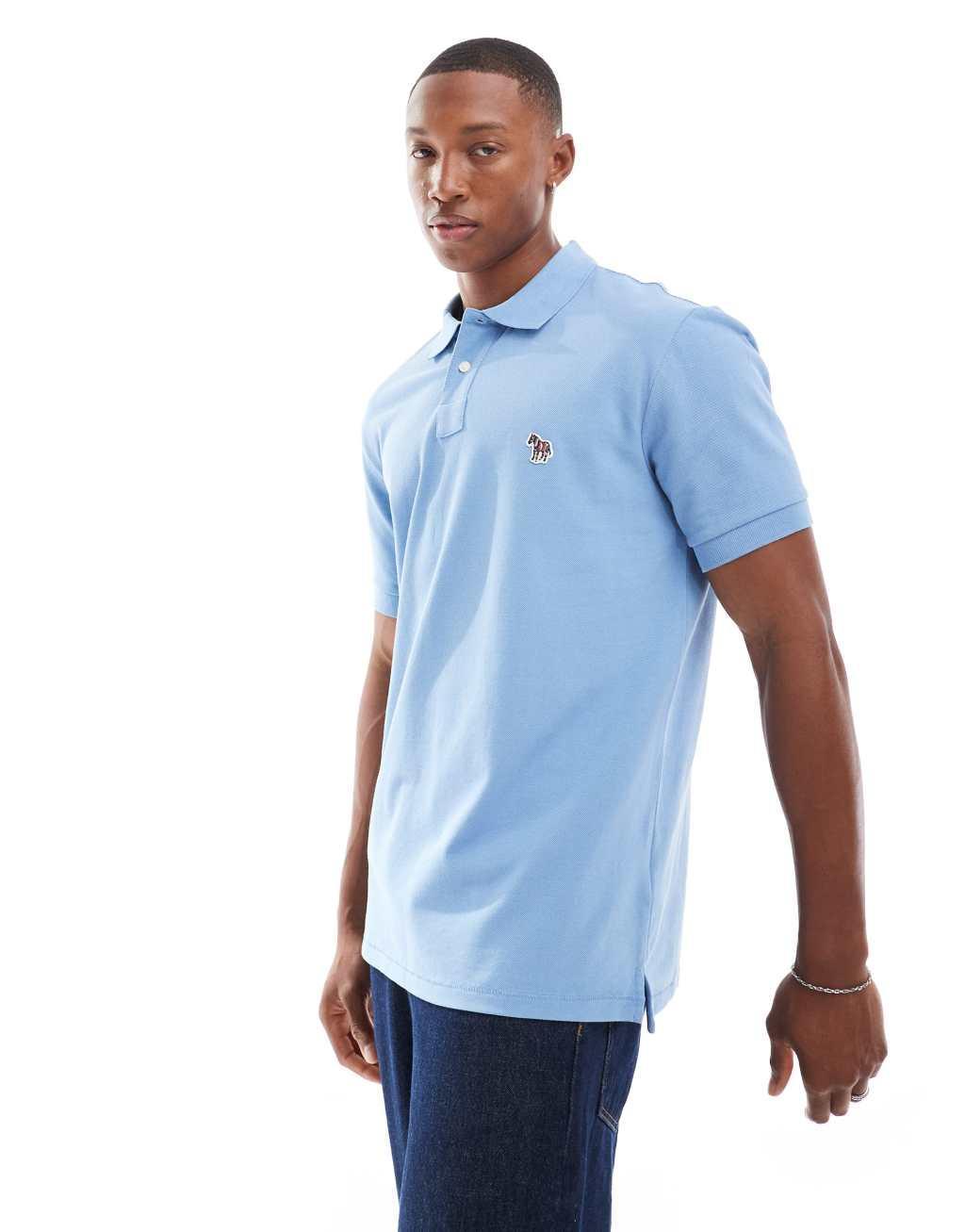 PS Paul Smith regular fit short sleeve polo with zebra logo in light blue Product Image