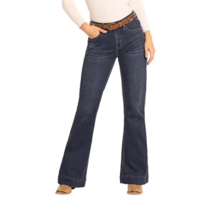 Rock & Roll Denim® Ladies' HR Dark Wash Welt Pocket Trouser Jeans Product Image