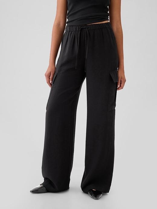 High Rise Crinkle Texture Pull-On Cargo Pants Product Image