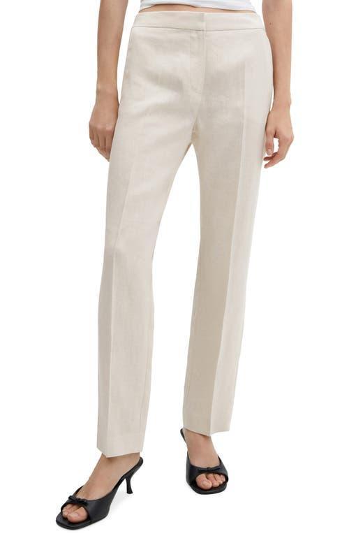 MANGO Straight Leg Linen Pants Product Image