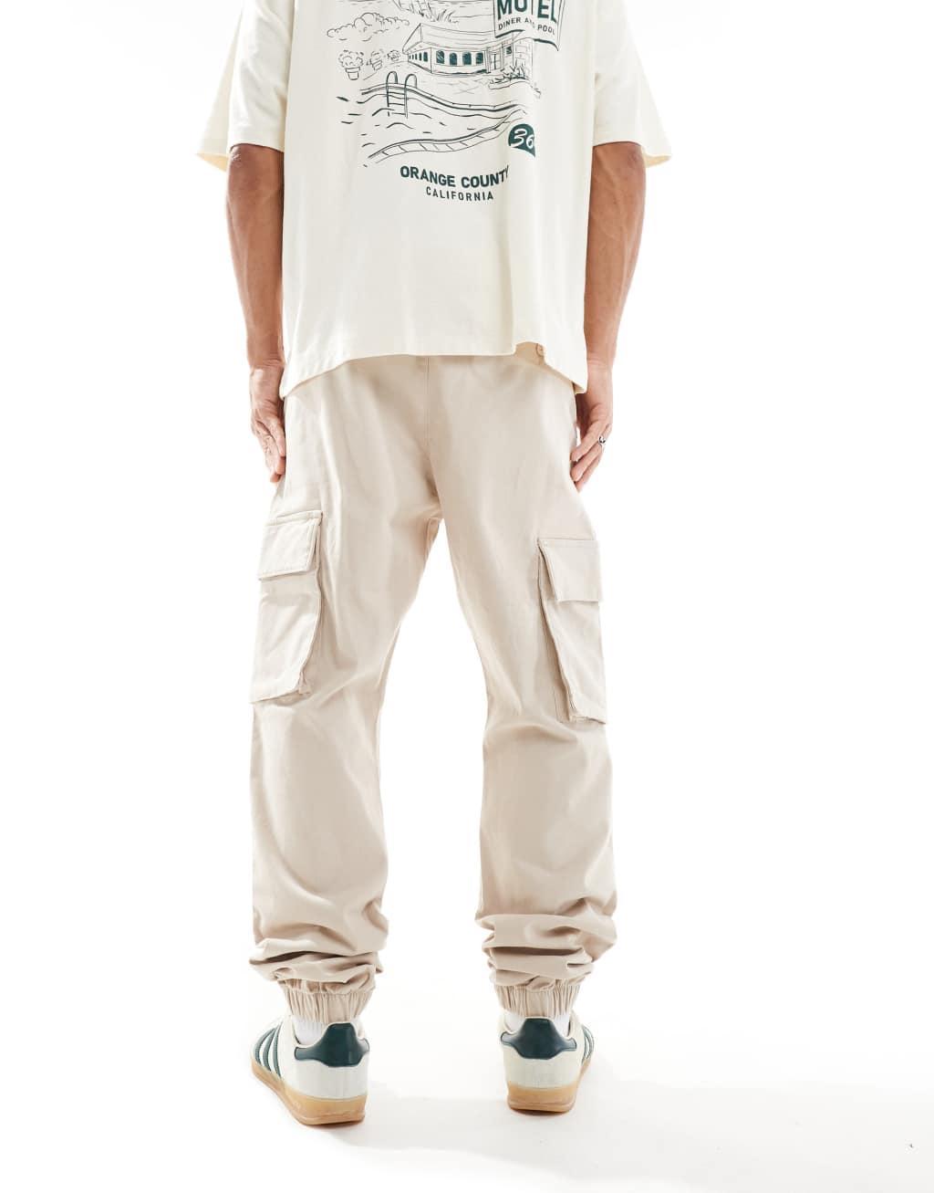 French Connection cuffed cargo pants in stone  Product Image