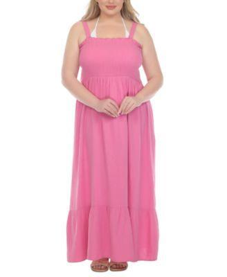 Plus Size Smocked Cotton Sleeveless Cover Up Maxi Dress Product Image