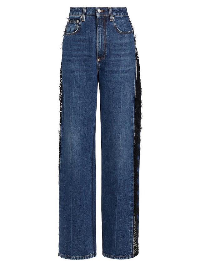 Womens Lace-Detailed Rigid Straight Jeans Product Image