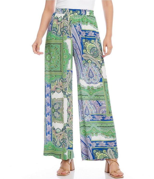 Karen Kane Petite Size Paisley Print Wide-Leg Pull-On Pants Product Image