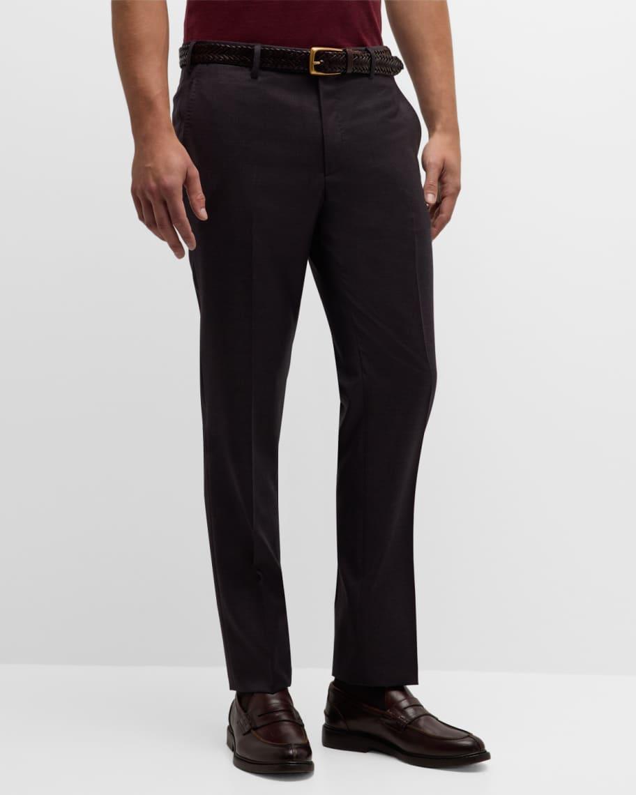 Mens Flat-Front Wool Trousers Product Image