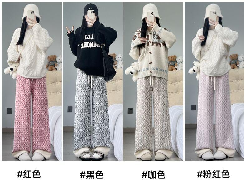 Mid Rise Patterned Fleece Wide Leg Pants Product Image