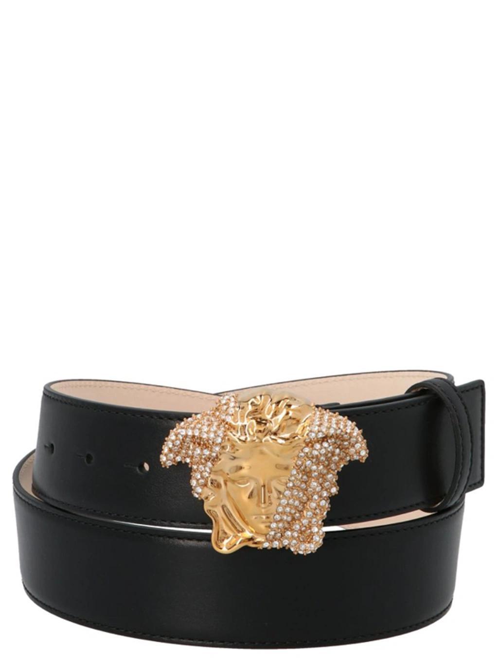 VERSACE Black La Medusa Crystal Leather Belt Product Image