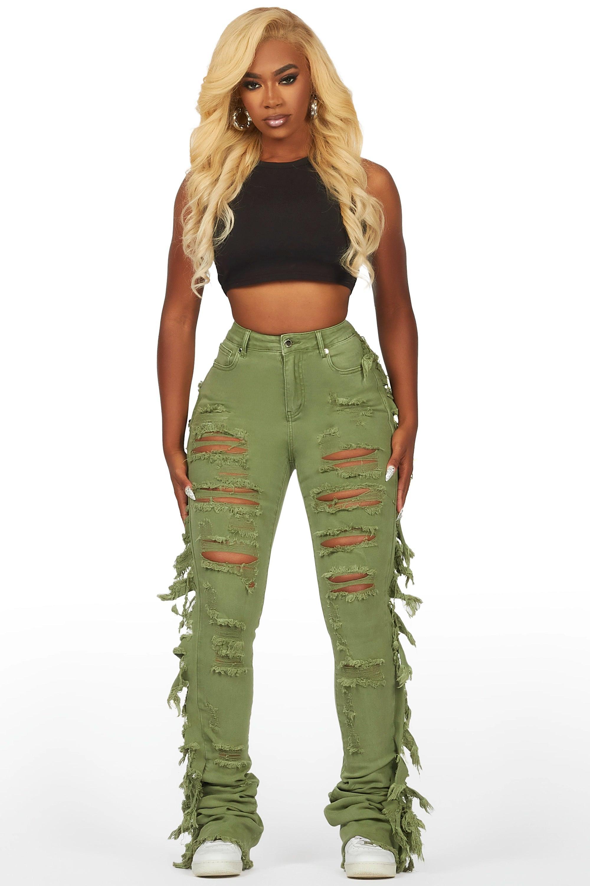 Cataleya Olive Super Stacked Jean Female Product Image