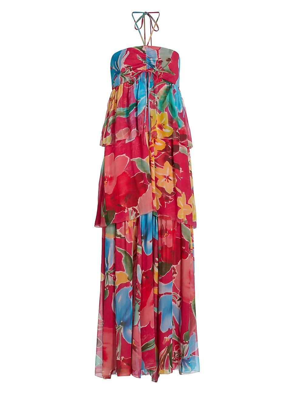 Womens Lula Floral Silk Halter Maxi Dress Product Image