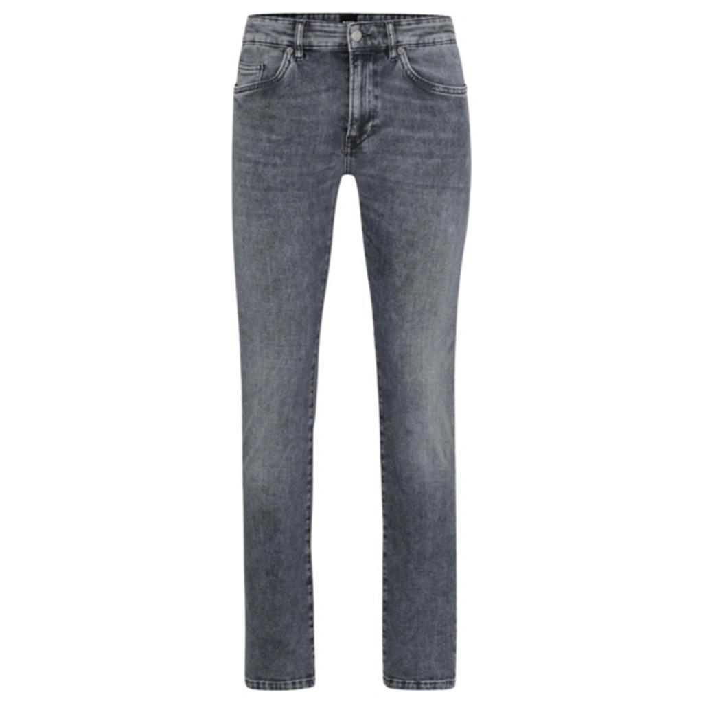 HUGO BOSS Men's Slim-fit Jeans In Stonewashed Italian Stretch Denim In Anthracite Product Image