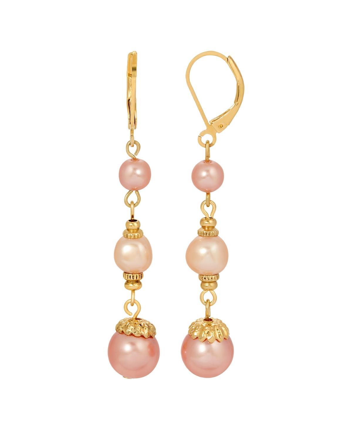 2028 Pink and White Drop Imitation Pearl Earrings Product Image