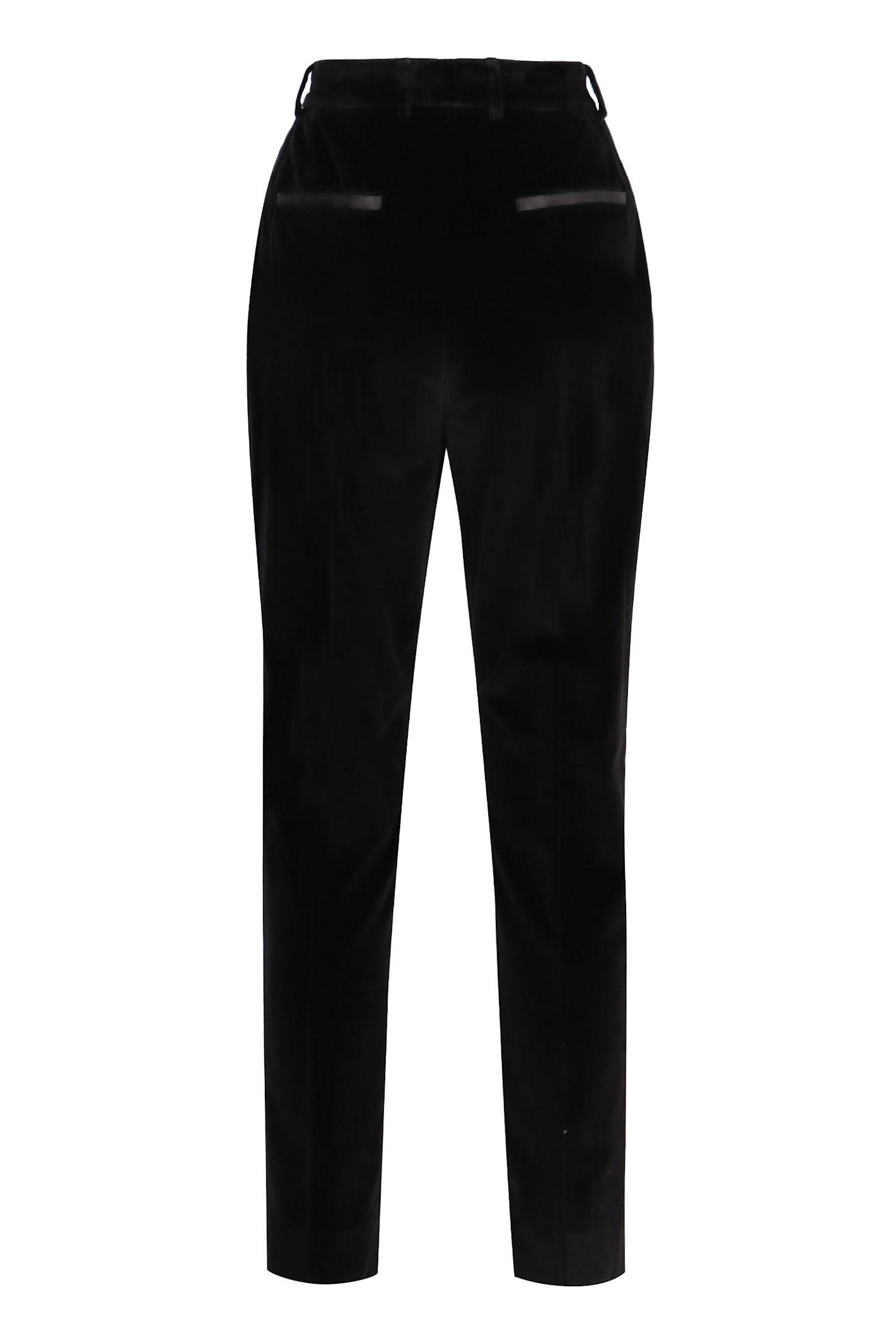 Velvet Pleated Tuxedo Pants With Side Pockets In Black Product Image