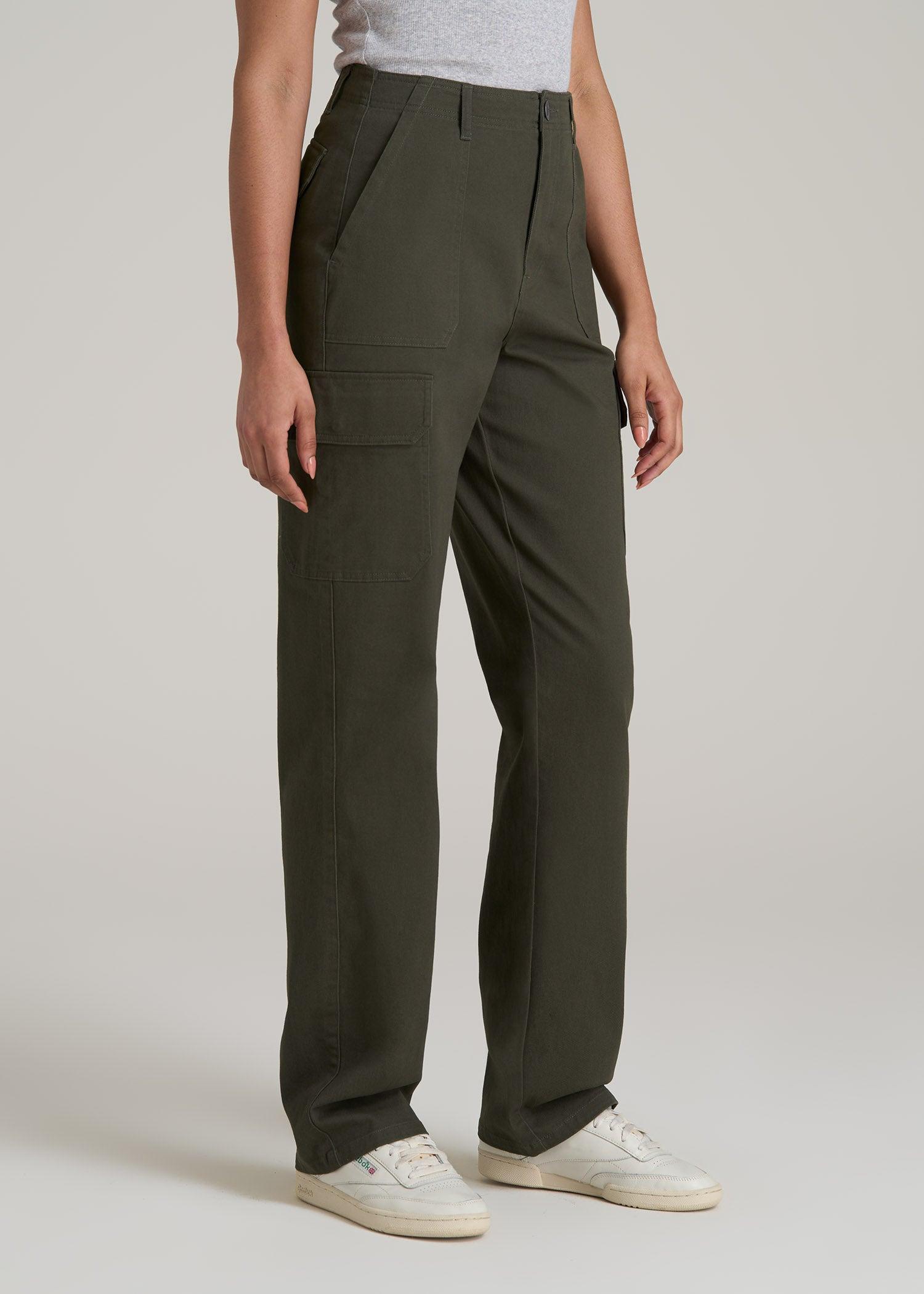 Straight Leg Cargo Chino Pants for Tall Women in Dark Moss Green Female Product Image