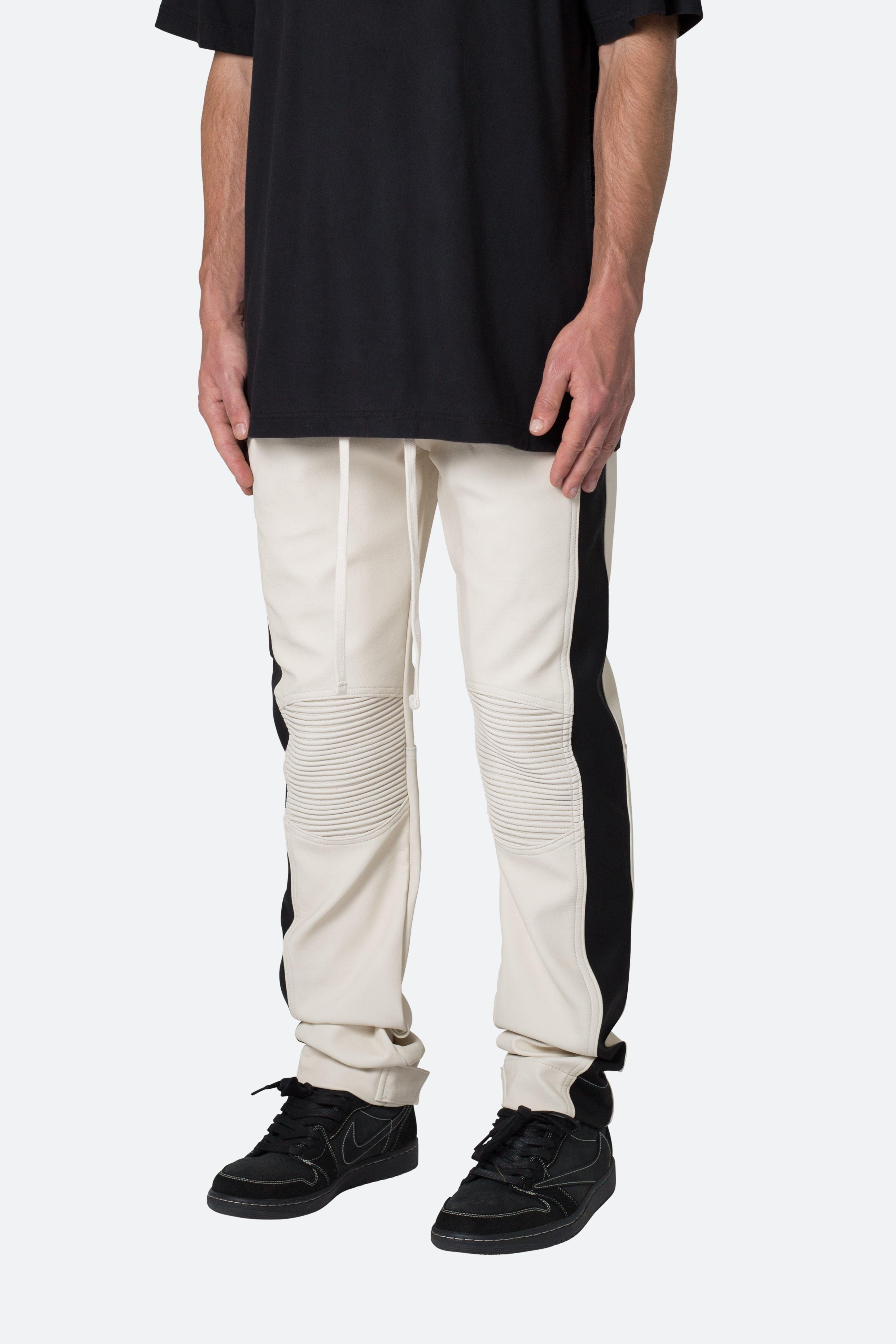 Leather Moto Pants - White/Black Product Image