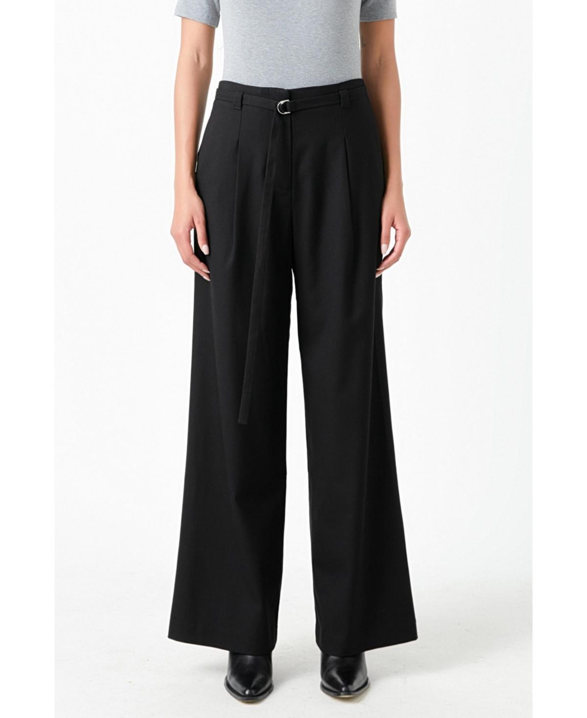 Womens Pleated Wide Pants with Belt Product Image