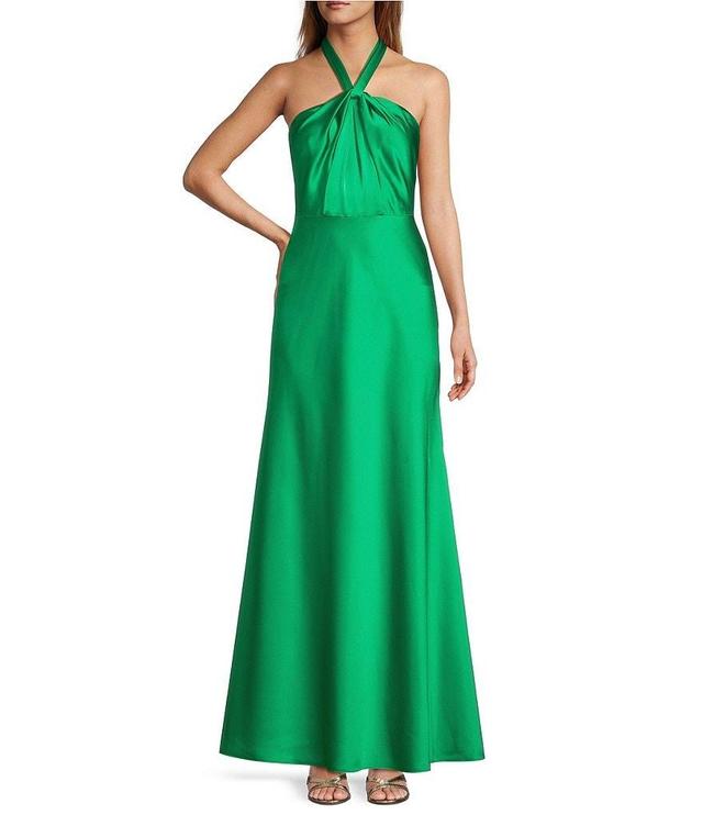 Antonio Melani Hana Satin Halter Neck Sleeveless A-Line Dress Product Image