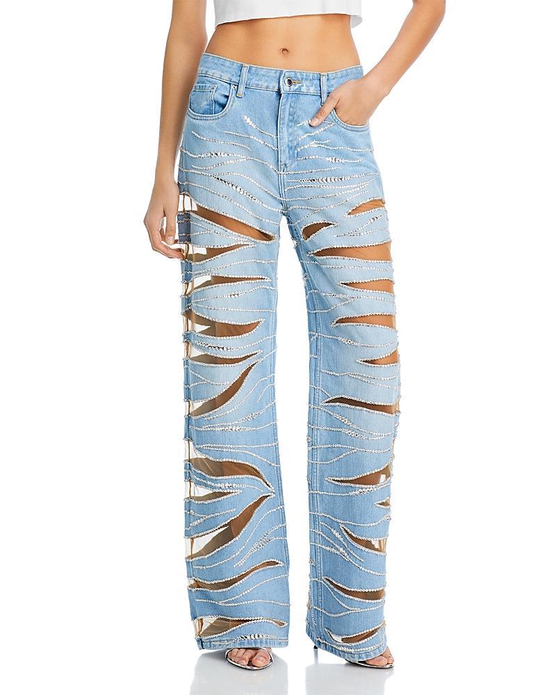 Retrofete Renzo High Rise Embellished Mesh Panel Wide Leg Jeans in Bondi Product Image