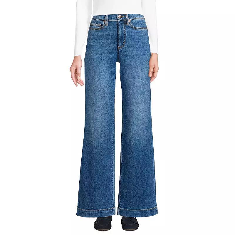 Petite Lands End Recover High-Rise Wide-Leg Jeans, Womens Blue Product Image