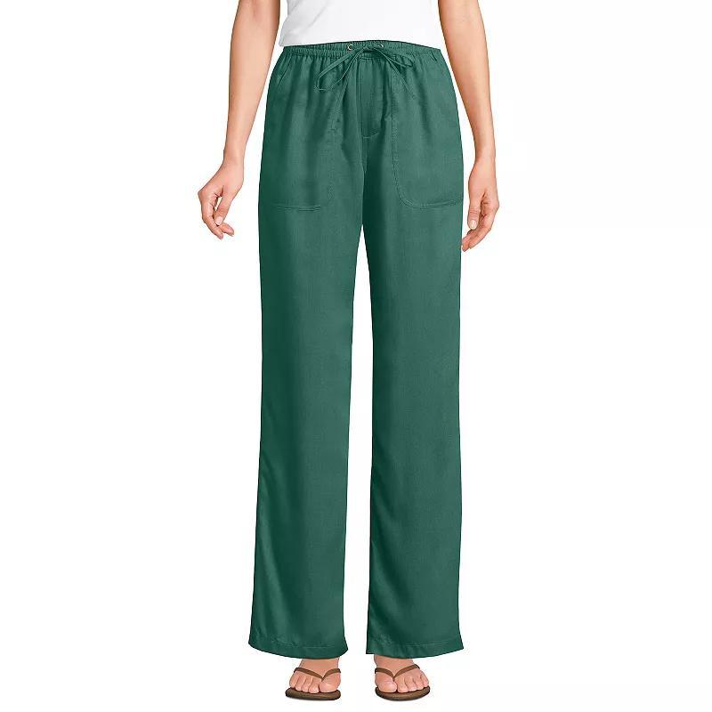 Womens Lands End Tencel High-Rise Wide Leg Pants Washed Green Product Image