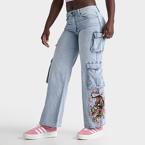 Womens Ed Hardy Tiger Flowers Cargo Jeans Product Image