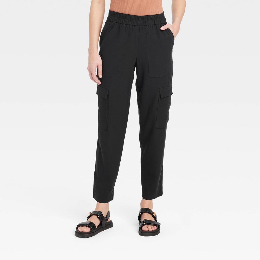 Womens High-Rise Ankle Cargo Pants - A New Day Black XL Product Image