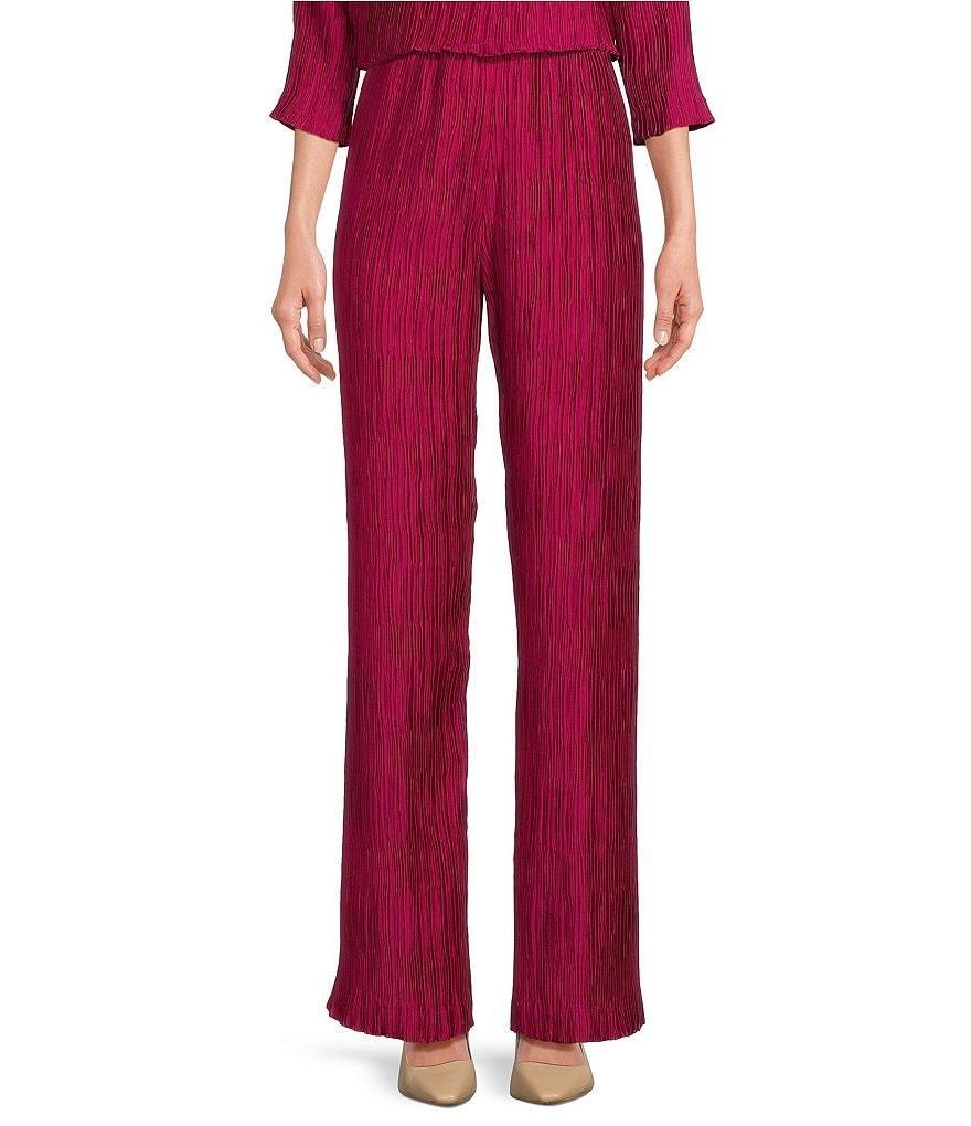 Caroline Rose Plisse Crinkled Pleat Straight-Leg Coordinating Pull-On Pants Product Image